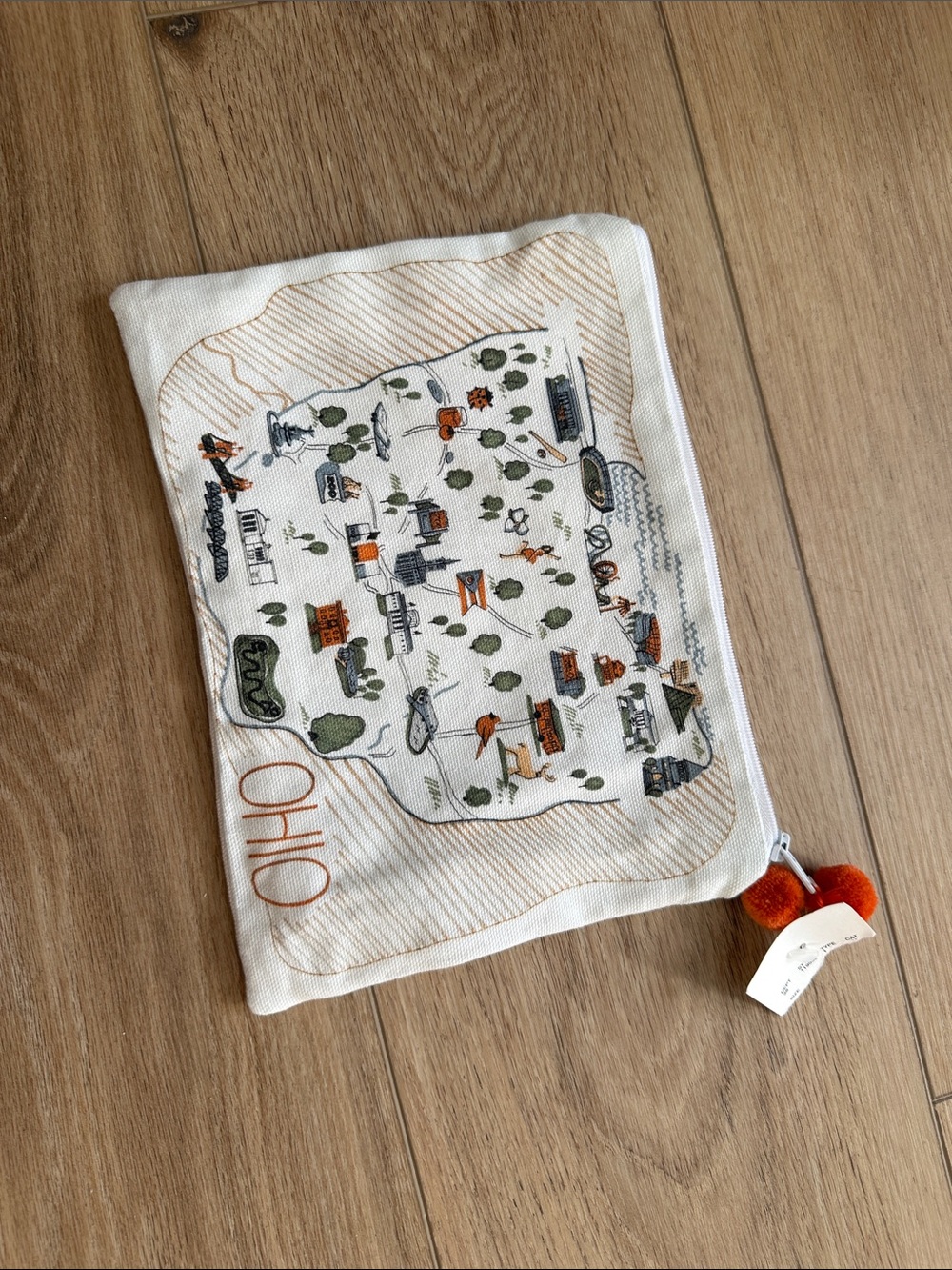 Ohio Illustrated Canvas Zip Pouch with Pom Pom
